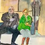 Menschen in der Bahn Mixed Media auf Papier. Gefühle zwischen Menschen